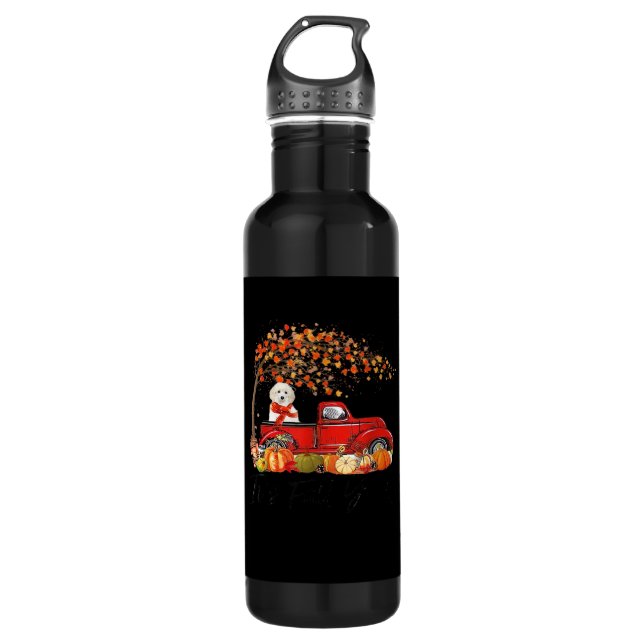 White Toy Poodle It’s Fall Y’all Pumpkin Fall  Edelstahlflasche (Vorderseite)