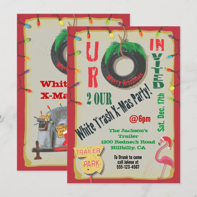 White Trailer Trash Weihnachten Party Einladungen (Vorne/Hinten)
