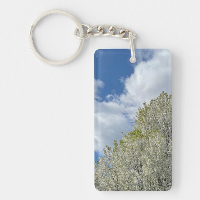White Tree Blue Sky Clouds Photo Schlüsselanhänger (Vorderseite)