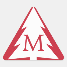 White Tree on Red mit Custom Monogram Christmas Dreieckiger Aufkleber