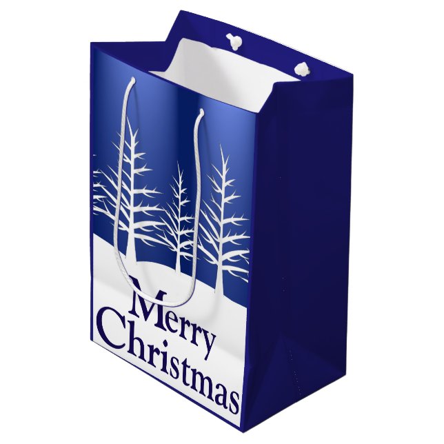 White Tree Silhouetten Weihnachten Mittlere Geschenktüte (Vorderseite Schrägansicht)