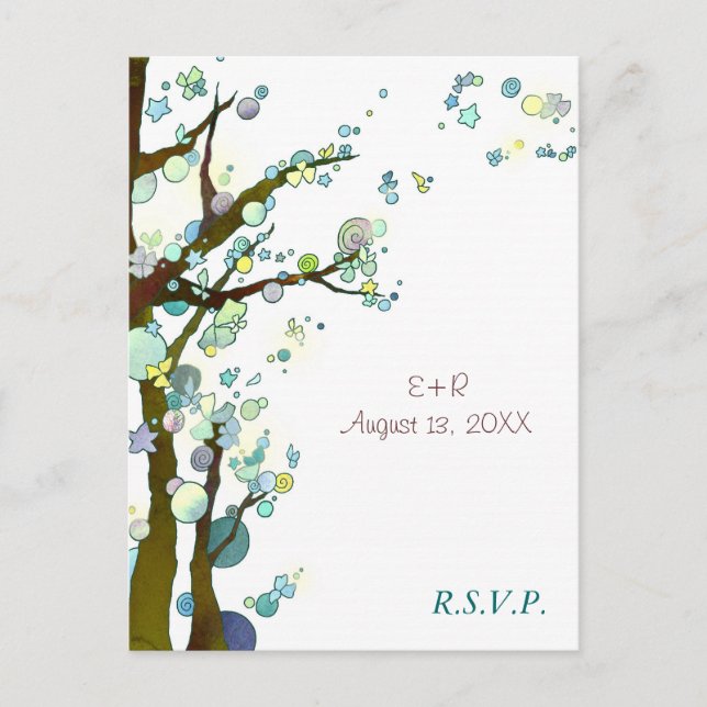 White Tree Thema Hochzeit RSVP Einladungspostkarte (Vorderseite)