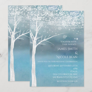 White Tree Winter Blauer Elegante Hochzeit Einladu Einladung