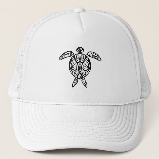 White Tribal Hawaiian Tattoo Boho Sea Turtle Truckerkappe (Vorderseite)