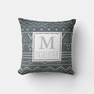 White Tribal Muster auf Imitate Denim - Personalis Kissen