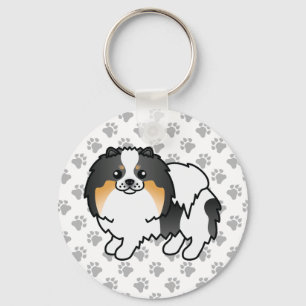 White Tricolor Spitz Niedlich Cartoon Dog & Paws Schlüsselanhänger