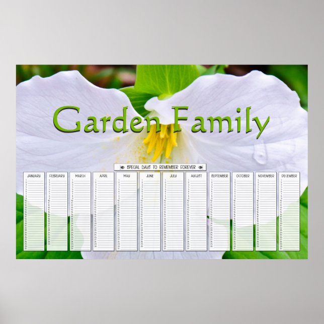 White Trillium  Custom Special Days Calendar Poster (Vorne)