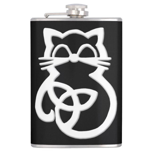 White Trinity Knot Celtic Cat Flask Flachmann (Vorderseite)