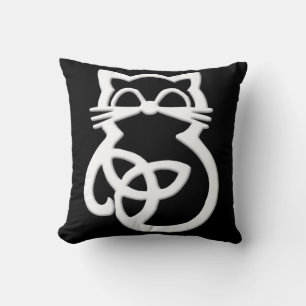 White Trinity Knot Celtic Cat Throw Kissen