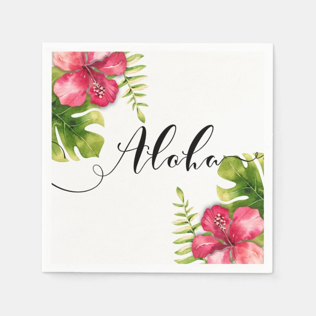 White Tropical Hibiskus Blätter Chic Wedding Aloha Serviette (Vorderseite)
