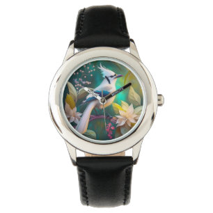 White Tufed Aquamarin Wing Jay Fantasy Bird Armbanduhr