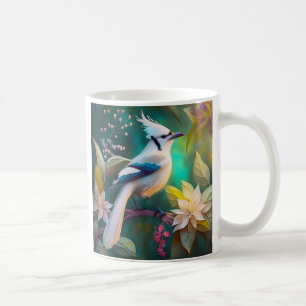 White Tufed Aquamarin Wing Jay Fantasy Bird Kaffeetasse