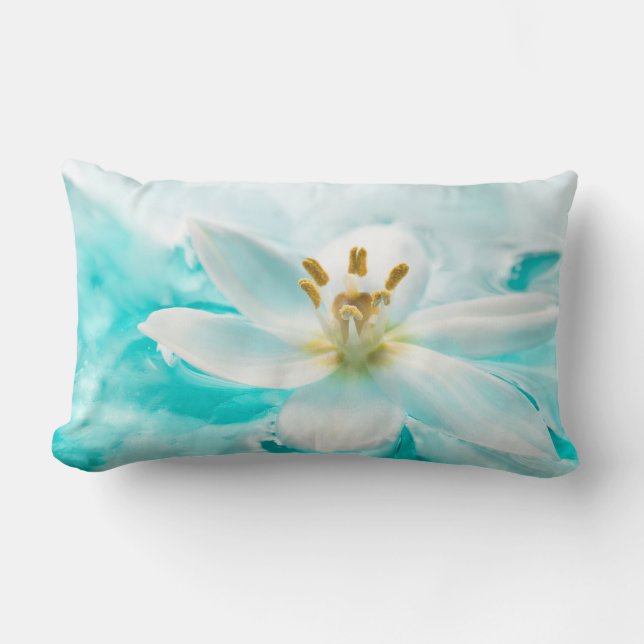 White Tulip Blume Blauer Wasserteich Aqua Lendenkissen (Vorderseite)