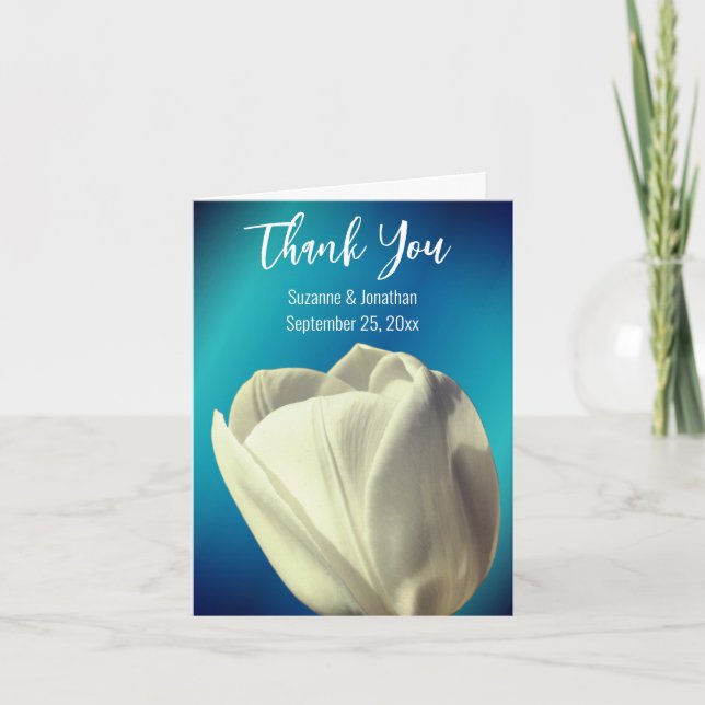 White Tulip Blume Hochzeit Personalisiert Dankeskarte (Vorderseite)