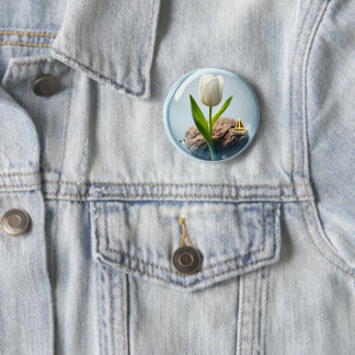 White Tulip in a Bubble Button