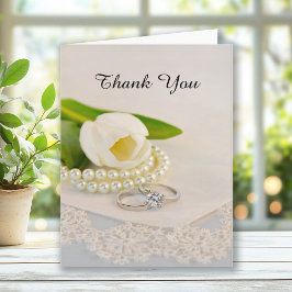 White Tulip, Pearls and Rings Wedding Vielen Dank Dankeskarte