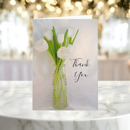 White Tulips in Milk Bottle Wedding Vielen Dank Dankeskarte