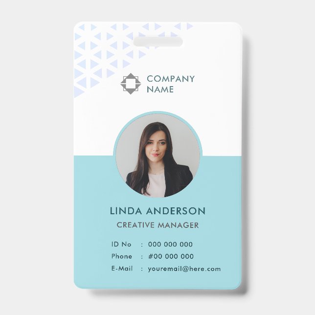 White Türkise Employee Foto ID Abstrakt Pattern Ausweis (Vorderseite)