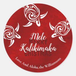 White Turtles Red | Mele Kalikimaka | Benutzerdefi Runder Aufkleber