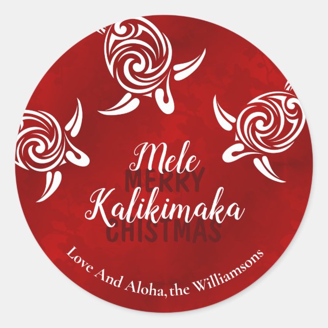 White Turtles Red | Mele Kalikimaka | Benutzerdefi Runder Aufkleber (Vorderseite)