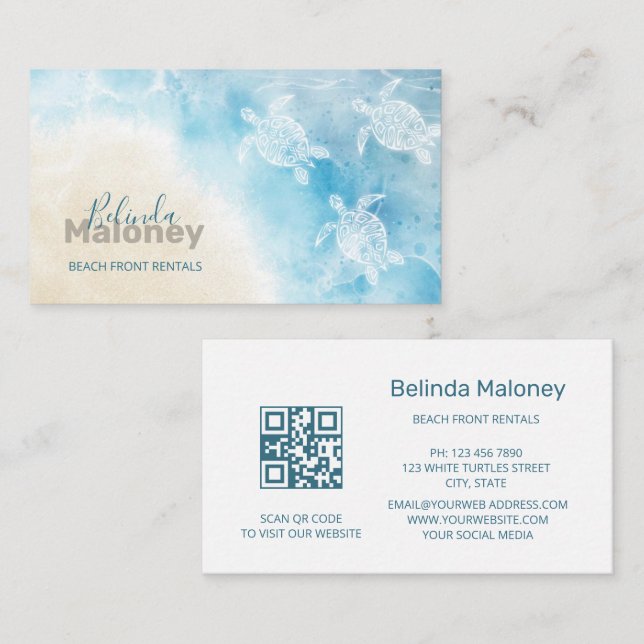 White Turtles Scan QR Code Visitenkarte (Vorne/Hinten)