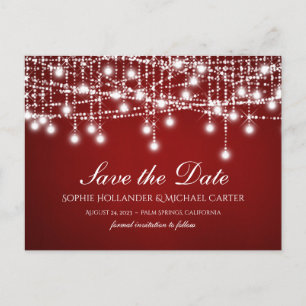 White Twinkle String Lights Save the Date rot Postkarte