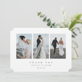 White Ultra Minimal Triple Foto Hochzeitsflat Dankeskarte