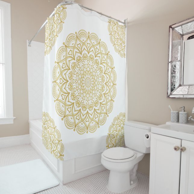 White und Gold Mandala Boho Duschvorhang (Beispiel)