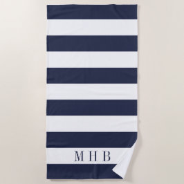 White und Midnight Blue Strip und Monogram Strandtuch