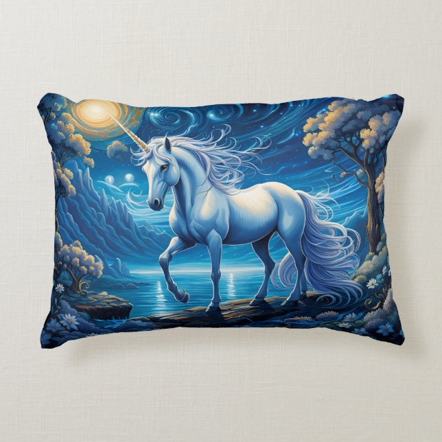 White Unicorate Fantasy Full Moon Dekokissen (Vorderseite)