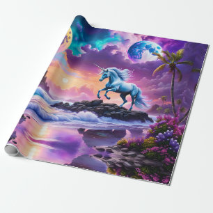 White Unicorn Fantasy Tropical Beach Geschenkpapier