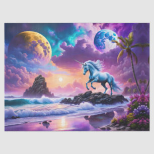 White Unicorn Fantasy Tropical Beach Seidenpapier