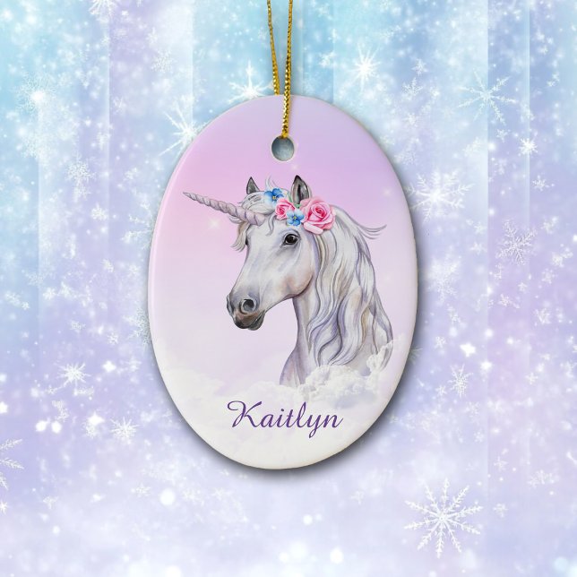 White Unicorn Floral Believe Keramik Ornament (Von Creator hochgeladen)