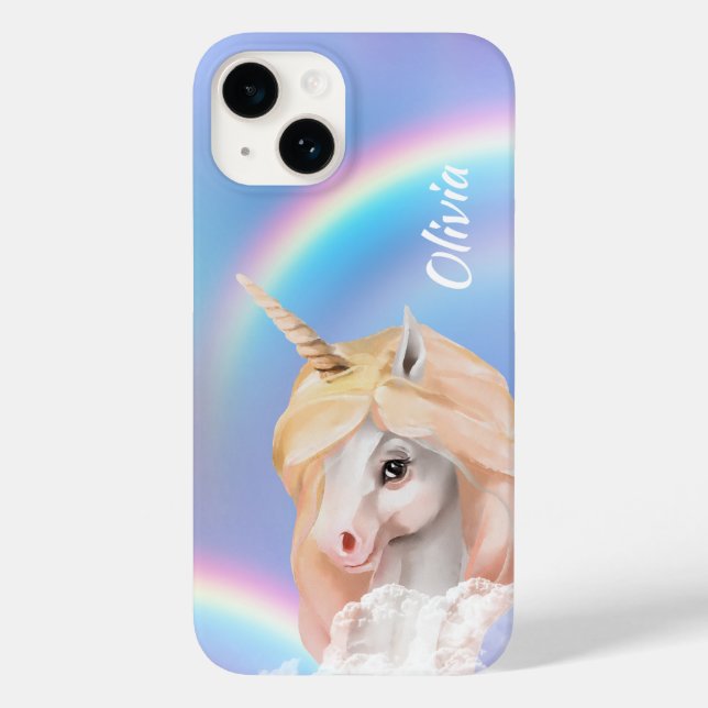 White Unicorn Rainbow Sky Case-Mate iPhone 14 Hülle (Rückseite)