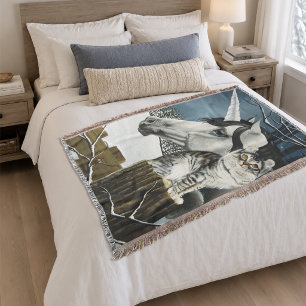 White Unicorn Tabby Cat Fantasy Decke