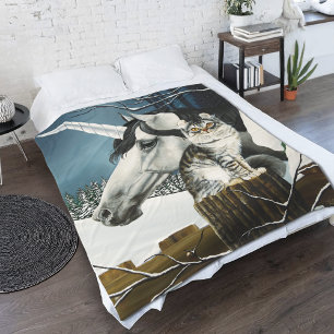 White Unicorn Tabby Cat Fantasy Fleecedecke