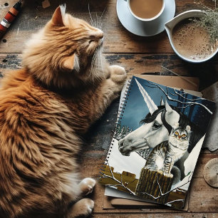 White Unicorn Tabby Cat Fantasy Notizbuch