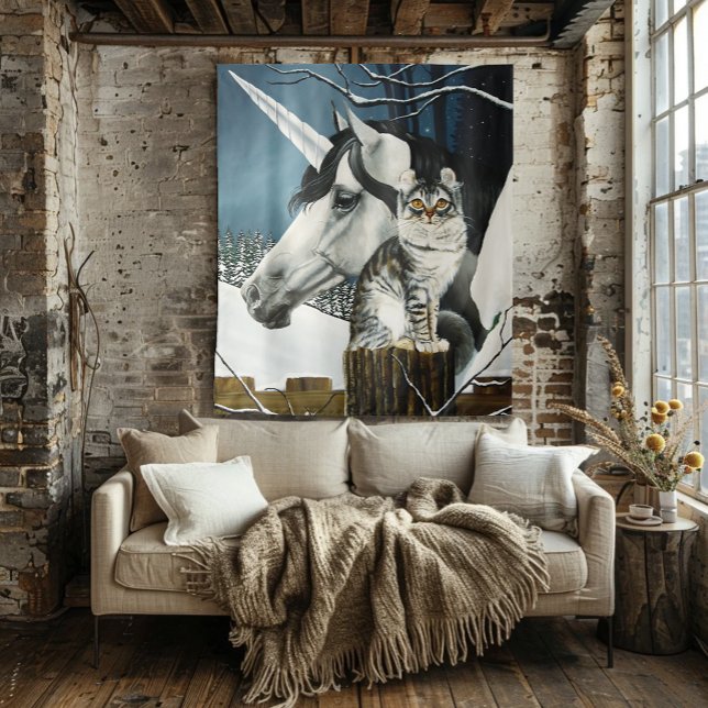 White Unicorn Tabby Cat Fantasy Wandteppich (Von Creator hochgeladen)