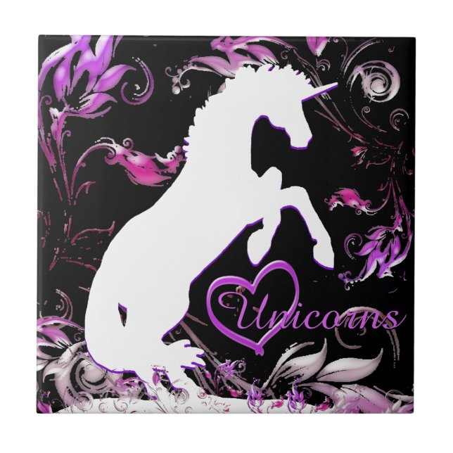 White Unicorn V (Farbenfroher Splash) Fliese (Vorderseite)