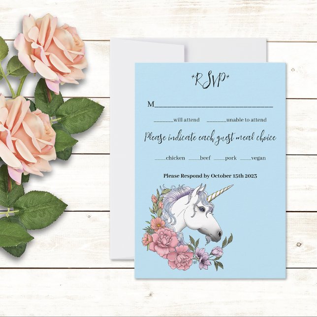 White Unicorn Wedding RSVP Karte (Von Creator hochgeladen)