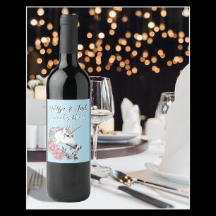 White Unicorn Wedding Weinetikett