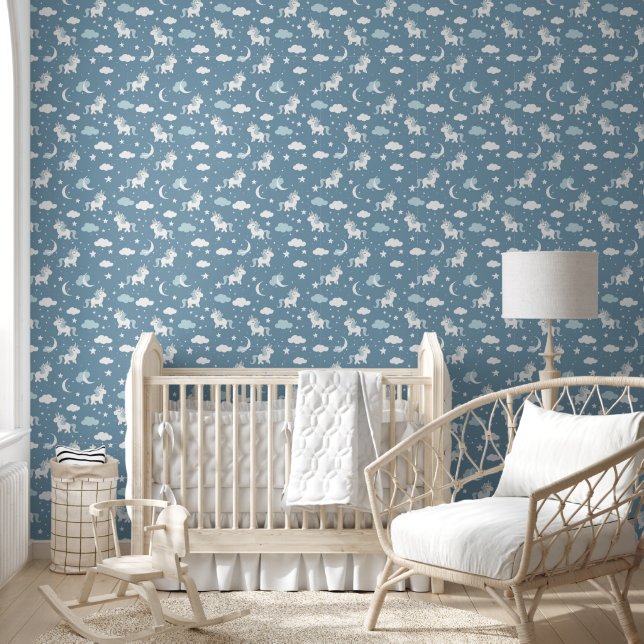 White Unicoron auf Blue Baby Kinderzimmer Tapete (Kinder)