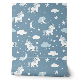 White Unicoron auf Blue Baby Kinderzimmer Tapete