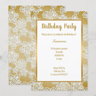 WHITE VINTAG LACE GOLD JEDEN ANLASS GEBURTSTAG EINLADUNG