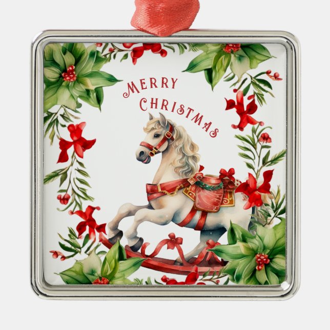 White Vintag Rocking Horse Weihnachtsschmuck (Vorne)