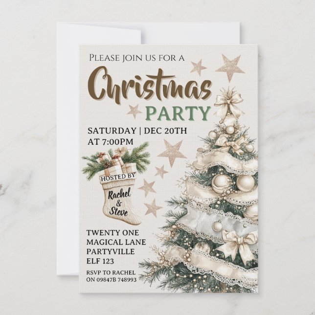 White vintage Christmas party invitation  (Devant)