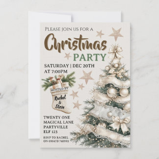 White vintage Christmas party invitation  Einladung