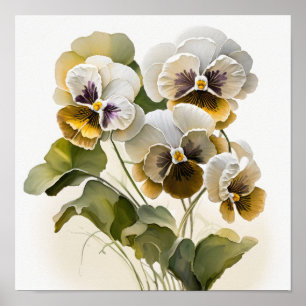 White Violas Blume Art Print Poster