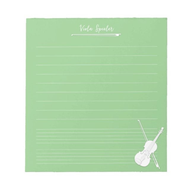 White Violin Personalisiert Music Lesson Pea Green Notizblock (Vorderseite)