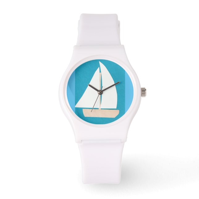White Watch mit Sailboat Design Armbanduhr (Vorderseite)